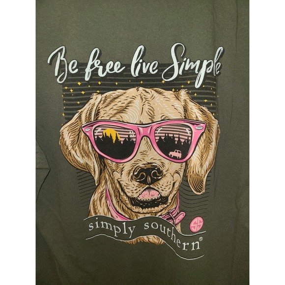 Simply Southern Be Free Live Simple Dog Long Sleeve Tee Shirt Olive Green - Picture 2 of 8